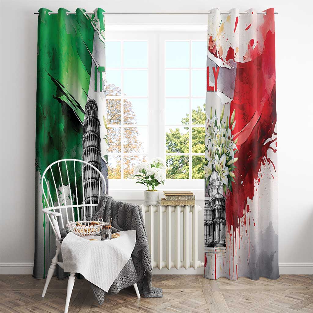 Italy Pisa Tower Window Curtain White Lily With Flag Style - Wonder Print Shop