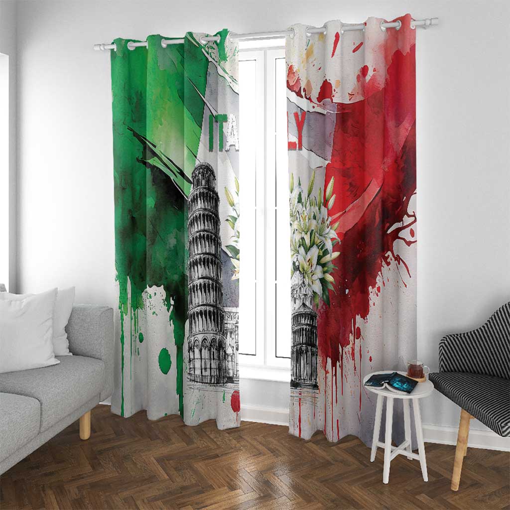 Italy Pisa Tower Window Curtain White Lily With Flag Style - Wonder Print Shop