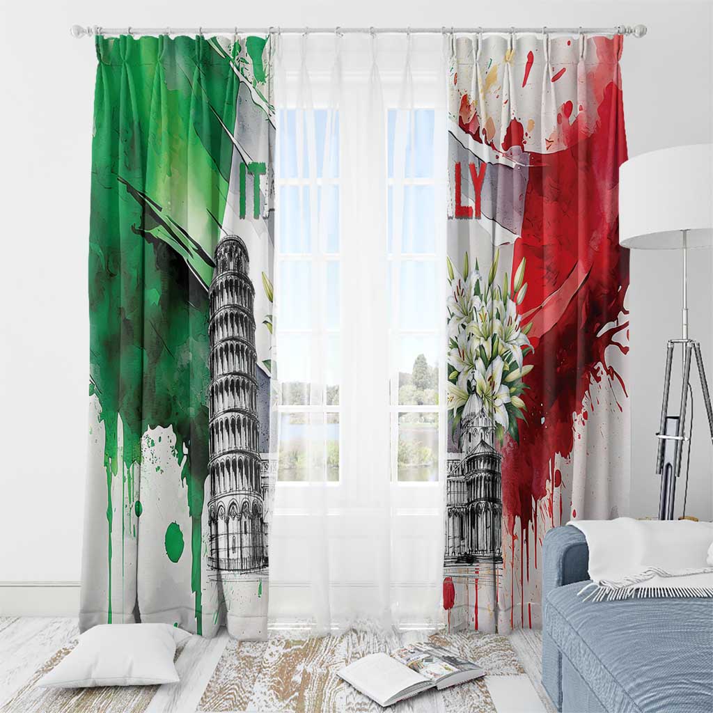 Italy Pisa Tower Window Curtain White Lily With Flag Style - Wonder Print Shop