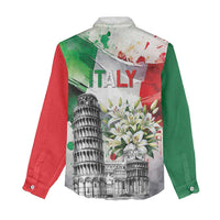 Italy Pisa Tower Women Casual Shirt White Lily With Flag Style - Wonder Print Shop