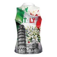 Italy Pisa Tower Women Sleeveless Polo Shirt White Lily With Flag Style - Wonder Print Shop