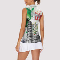 Italy Pisa Tower Women Sleeveless Polo Shirt White Lily With Flag Style - Wonder Print Shop