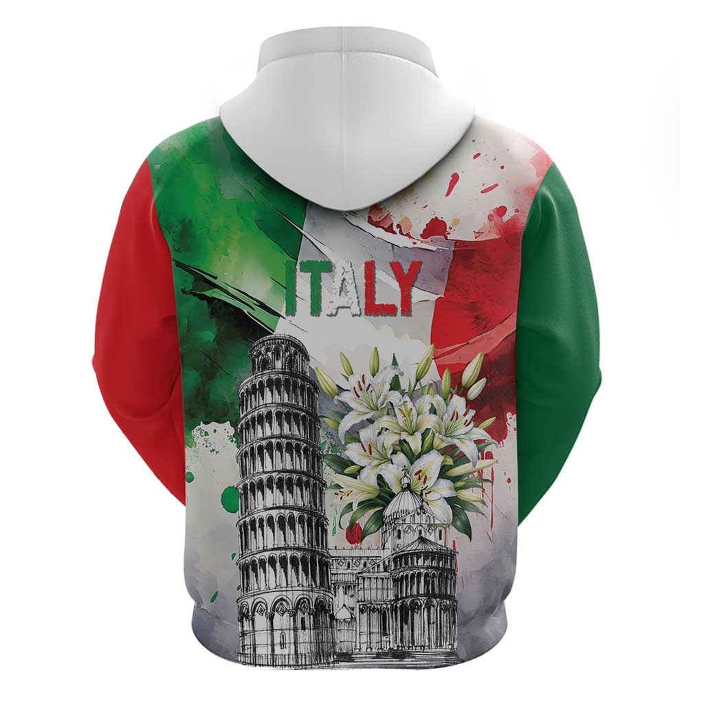 Italy Pisa Tower Zip Hoodie White Lily With Flag Style - Wonder Print Shop