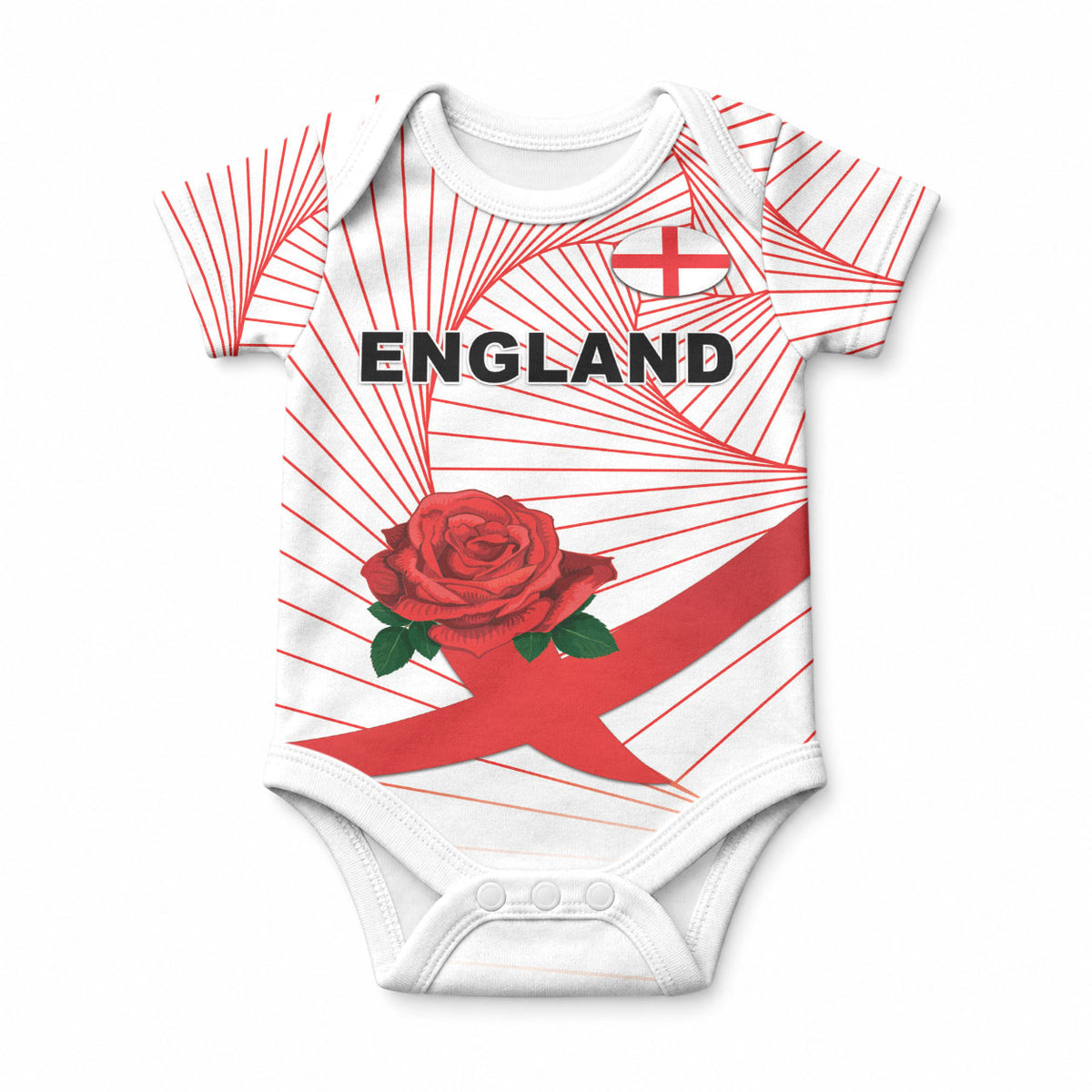 England Rugby Custom Baby Onesie English Red Rose Champions - White