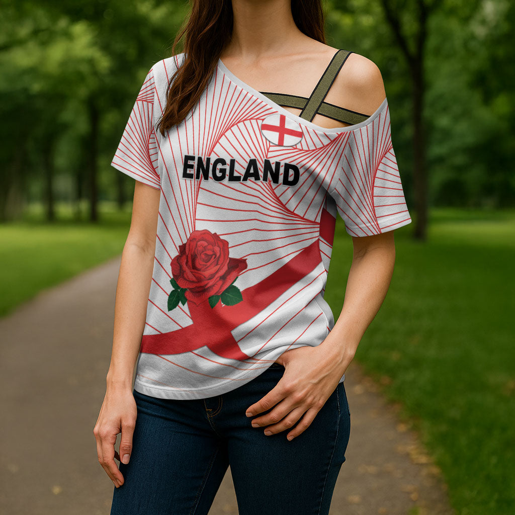 England Rugby Custom Cross Shoulder Shirt English Red Rose Champions - White