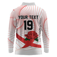 England Rugby Custom Long Sleeve Polo Shirt English Red Rose Champions - White