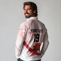 England Rugby Custom Long Sleeve Polo Shirt English Red Rose Champions - White