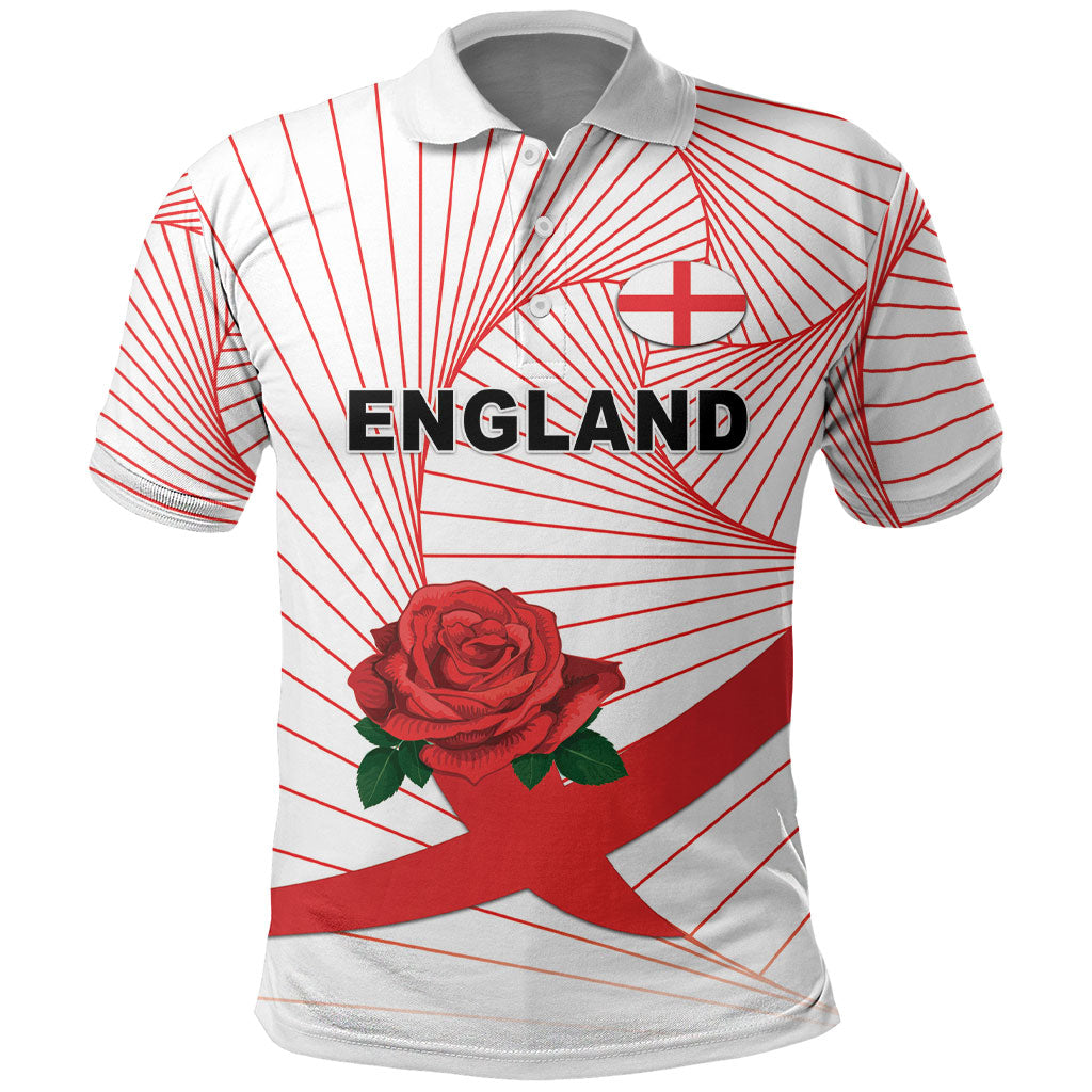 England Rugby Custom Polo Shirt English Red Rose Champions - White