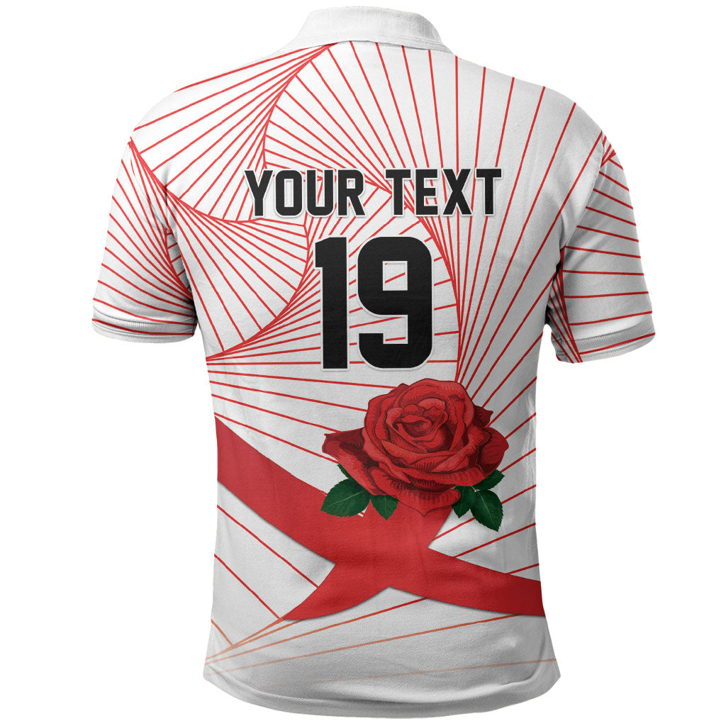 England Rugby Custom Polo Shirt English Red Rose Champions - White