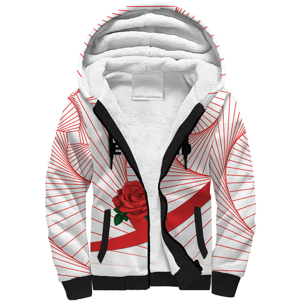 England Rugby Custom Sherpa Hoodie English Red Rose Champions - White