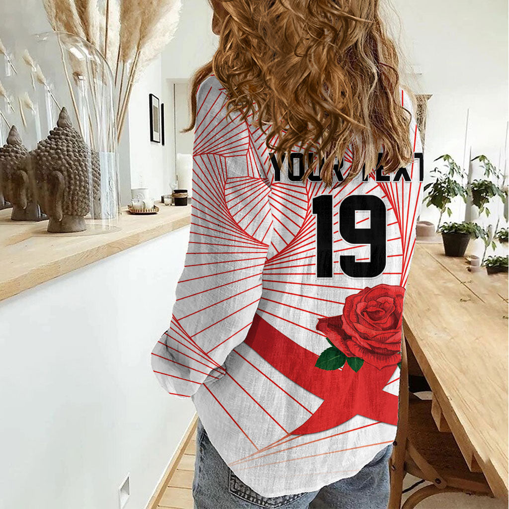 England Rugby Custom Women Casual Shirt English Red Rose Champions - White