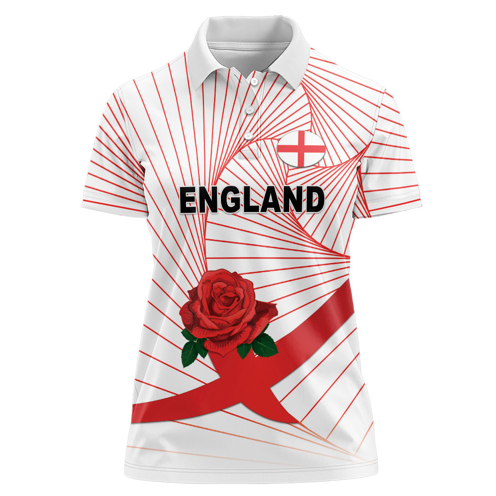 England Rugby Custom Women Polo Shirt English Red Rose Champions - White