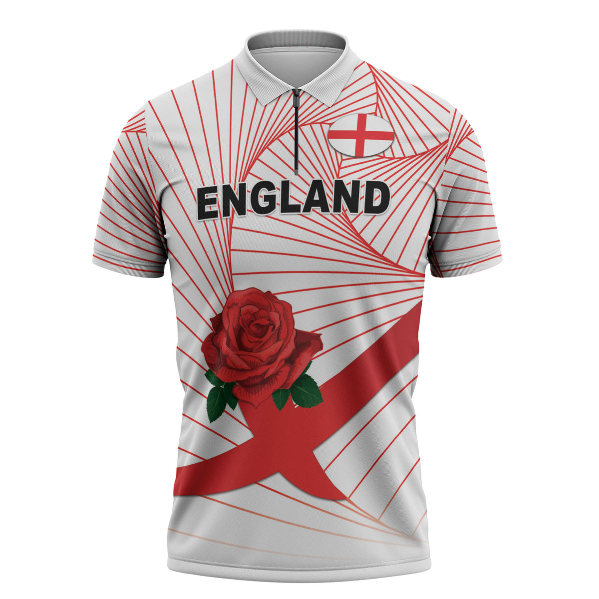 England Rugby Custom Zipper Polo Shirt English Red Rose Champions - White