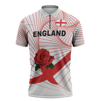 England Rugby Custom Zipper Polo Shirt English Red Rose Champions - White