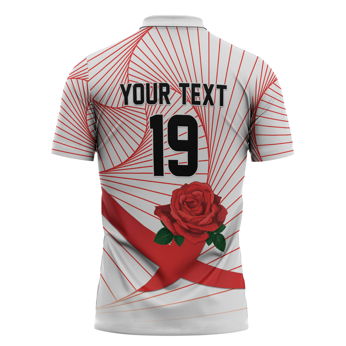 England Rugby Custom Zipper Polo Shirt English Red Rose Champions - White