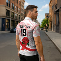 England Rugby Custom Zipper Polo Shirt English Red Rose Champions - White
