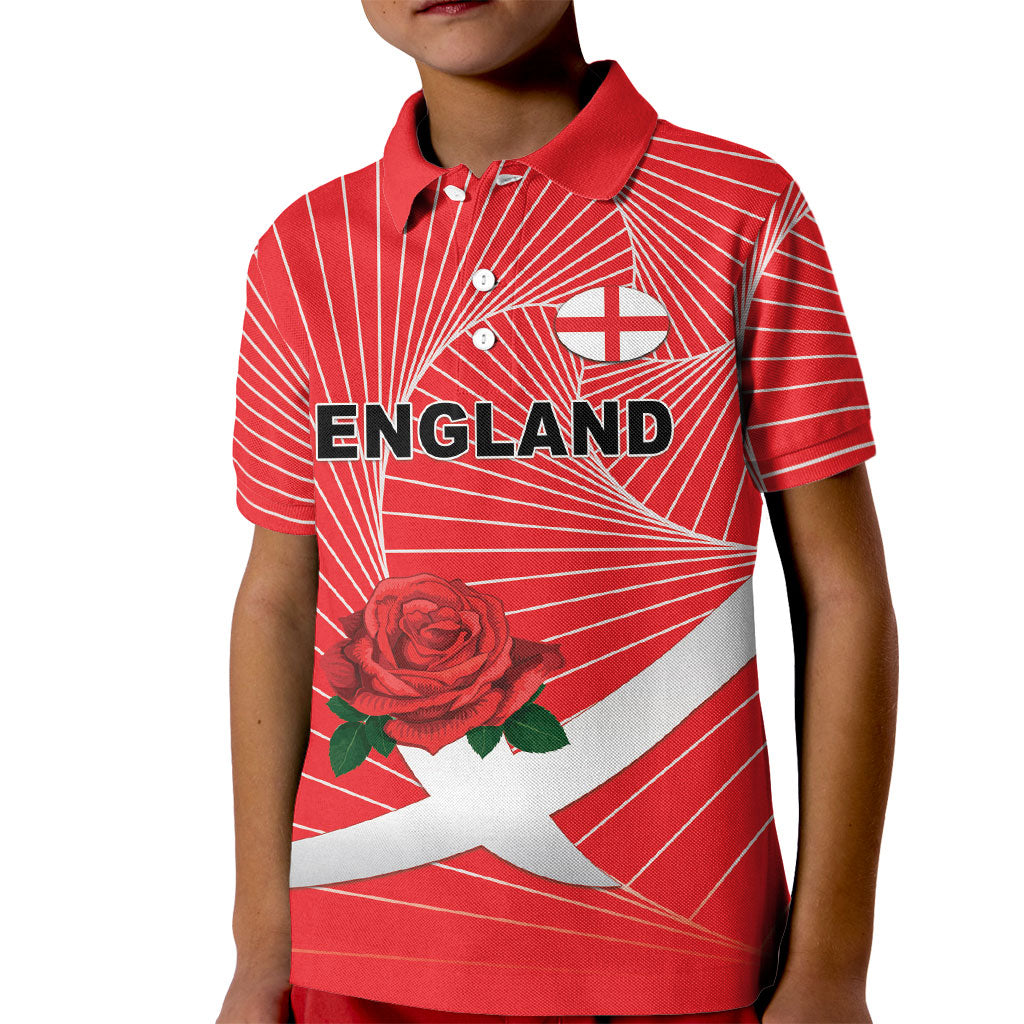 England Rugby Custom Kid Polo Shirt English Red Rose Champions - Red