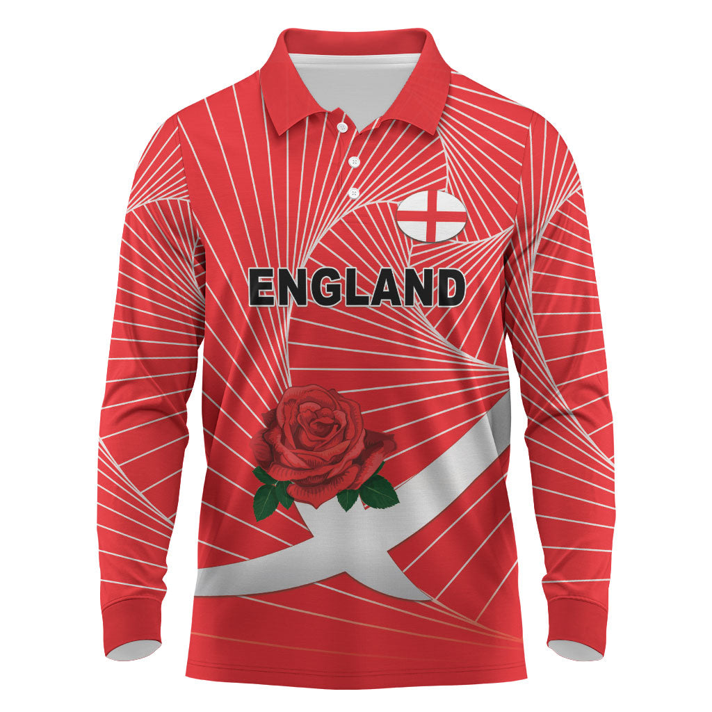England Rugby Custom Long Sleeve Polo Shirt English Red Rose Champions - Red