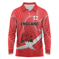 England Rugby Custom Long Sleeve Polo Shirt English Red Rose Champions - Red