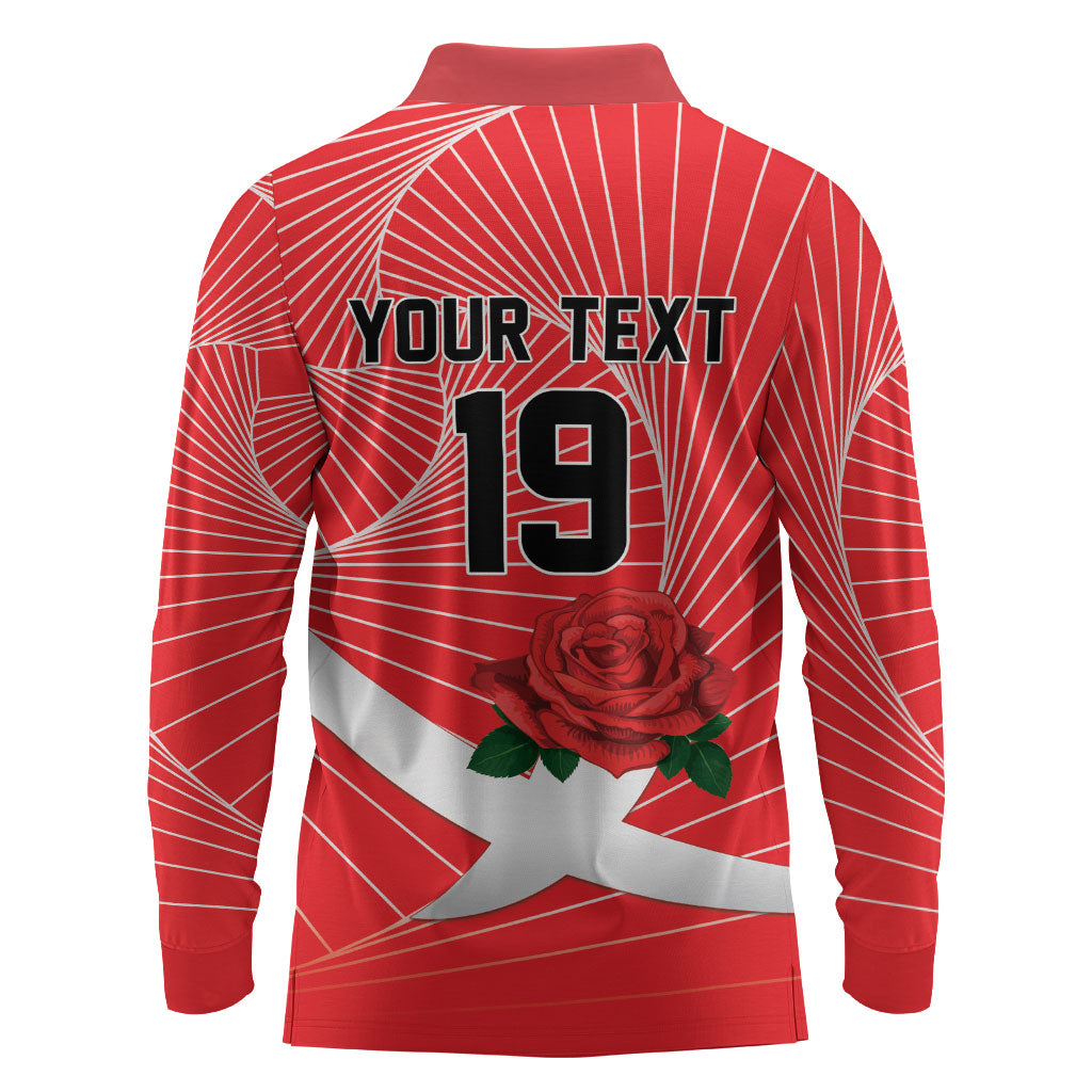 England Rugby Custom Long Sleeve Polo Shirt English Red Rose Champions - Red