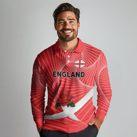 England Rugby Custom Long Sleeve Polo Shirt English Red Rose Champions - Red