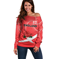 England Rugby Custom Off Shoulder Sweater English Red Rose Champions - Red