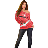 England Rugby Custom Off Shoulder Sweater English Red Rose Champions - Red