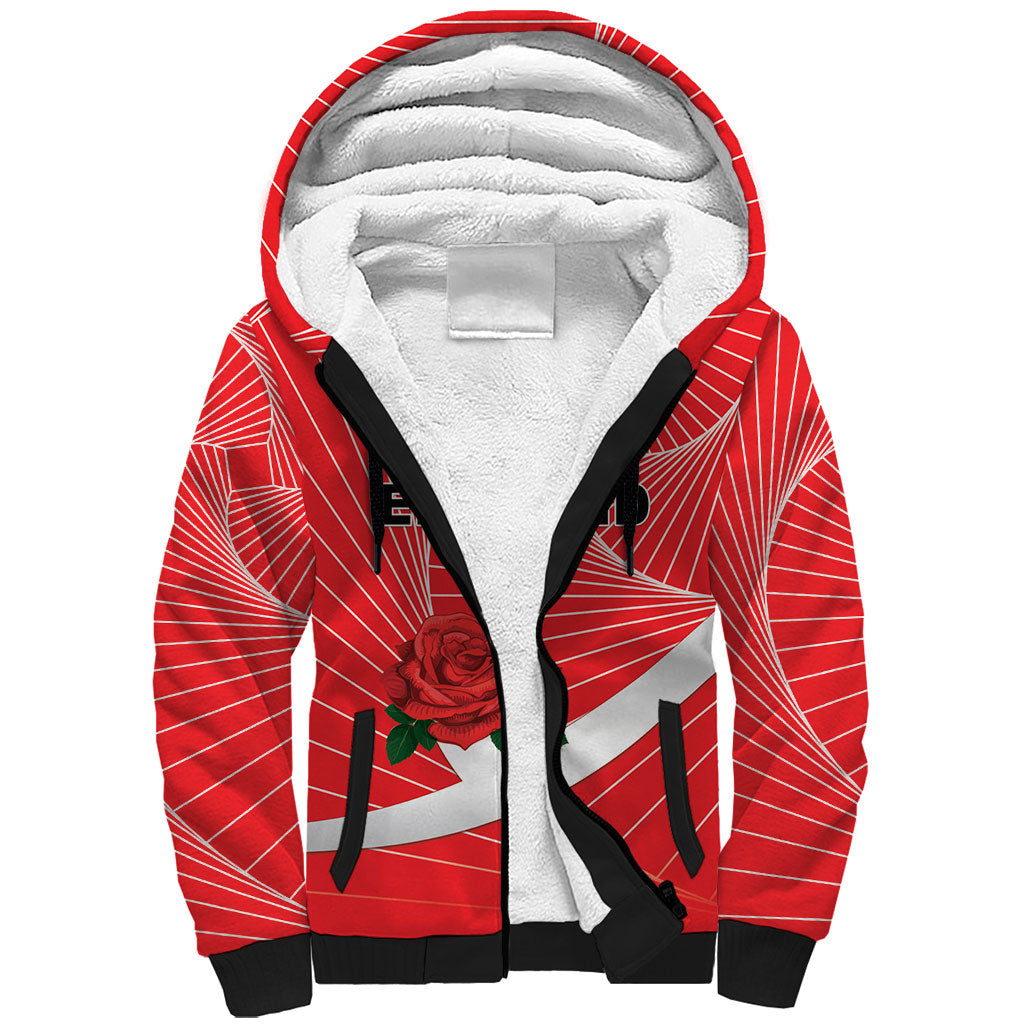 England Rugby Custom Sherpa Hoodie English Red Rose Champions - Red