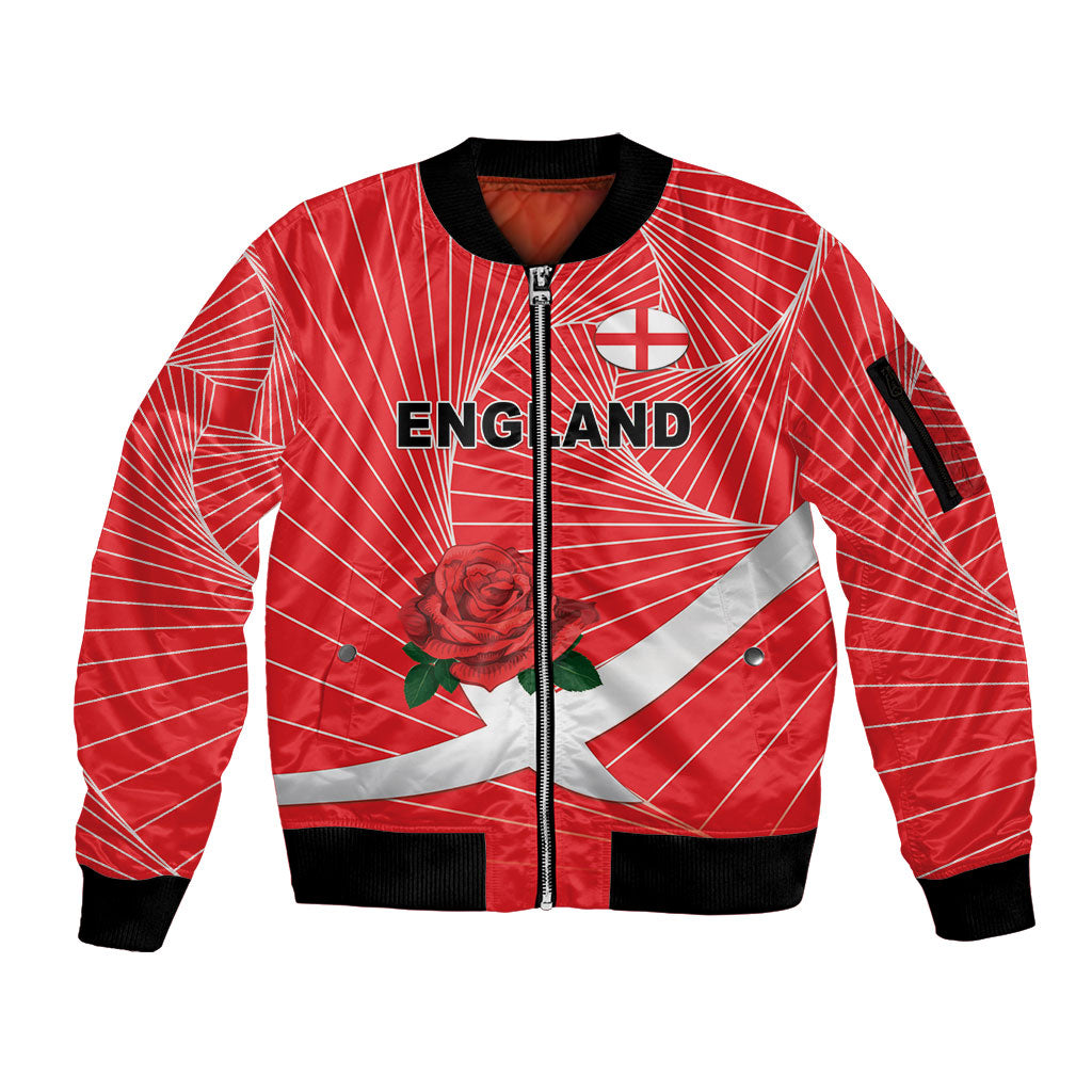 England Rugby Custom Sleeve Zip Bomber Jacket English Red Rose Champions - Red