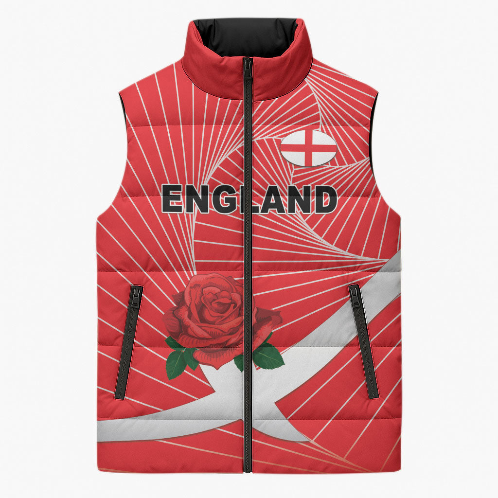 England Rugby Custom Sleeveless Puffer Jacket English Red Rose Champions - Red