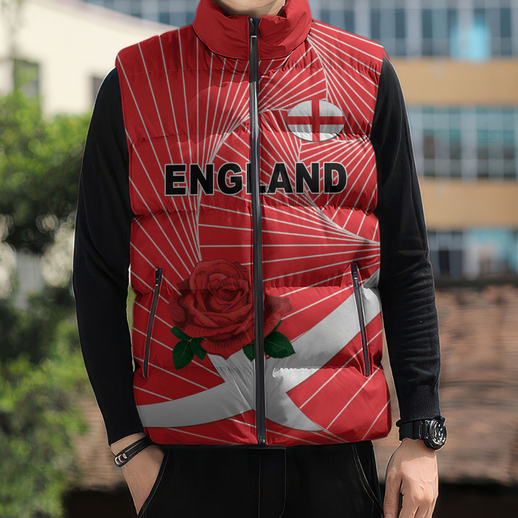 England Rugby Custom Sleeveless Puffer Jacket English Red Rose Champions - Red