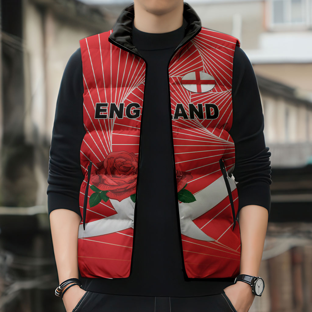 England Rugby Custom Sleeveless Puffer Jacket English Red Rose Champions - Red