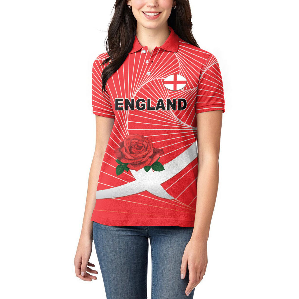 England Rugby Custom Women Polo Shirt English Red Rose Champions - Red