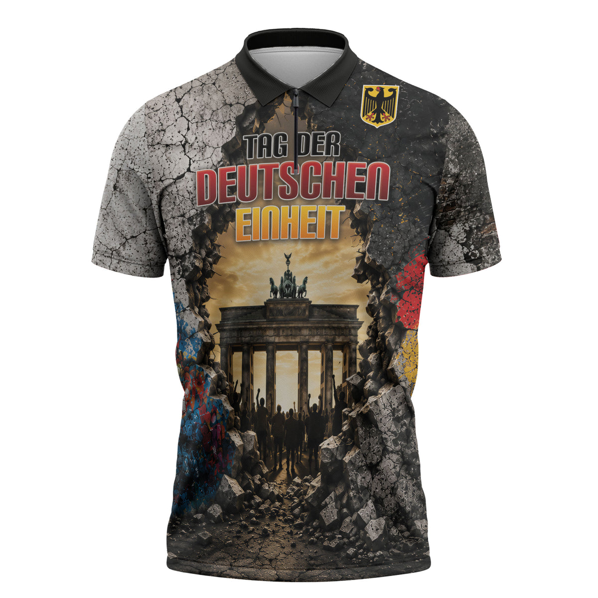 Germany Unity Day Zipper Polo Shirt Tag Der Deutschen Einheit Brandenburg Gate