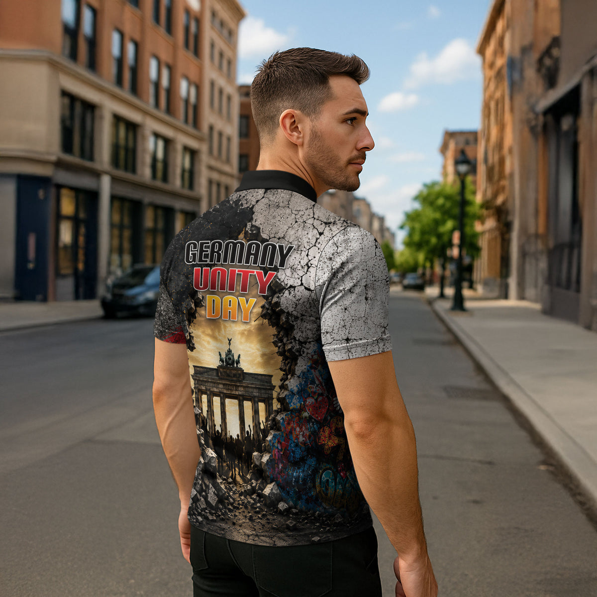 Germany Unity Day Zipper Polo Shirt Tag Der Deutschen Einheit Brandenburg Gate