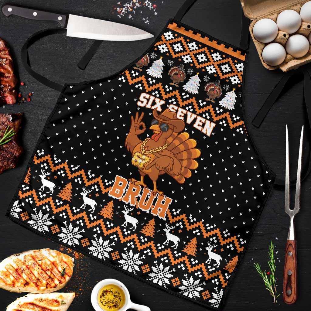 Thanksgiving Turkey Six Seven Bruh Apron Meme Gen Alpha Slang - Wonder Print Shop