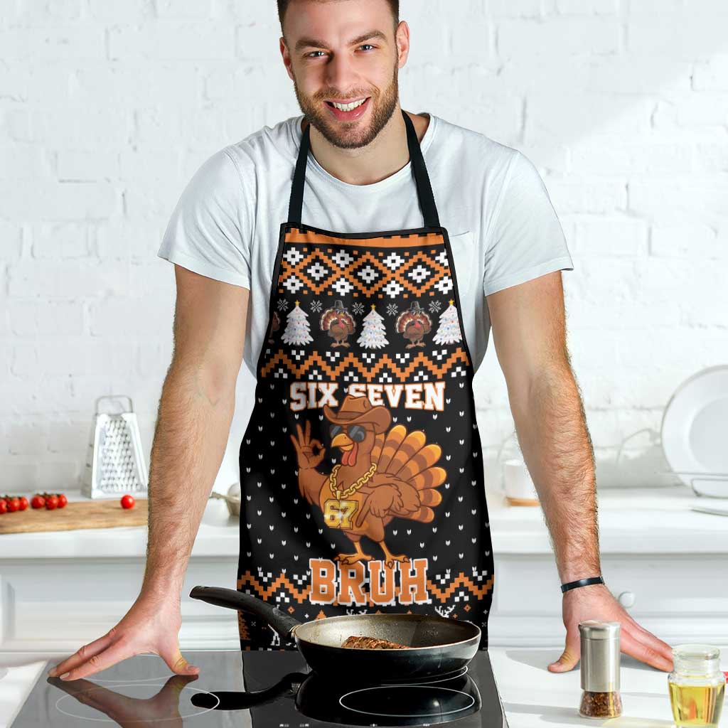 Thanksgiving Turkey Six Seven Bruh Apron Meme Gen Alpha Slang - Wonder Print Shop