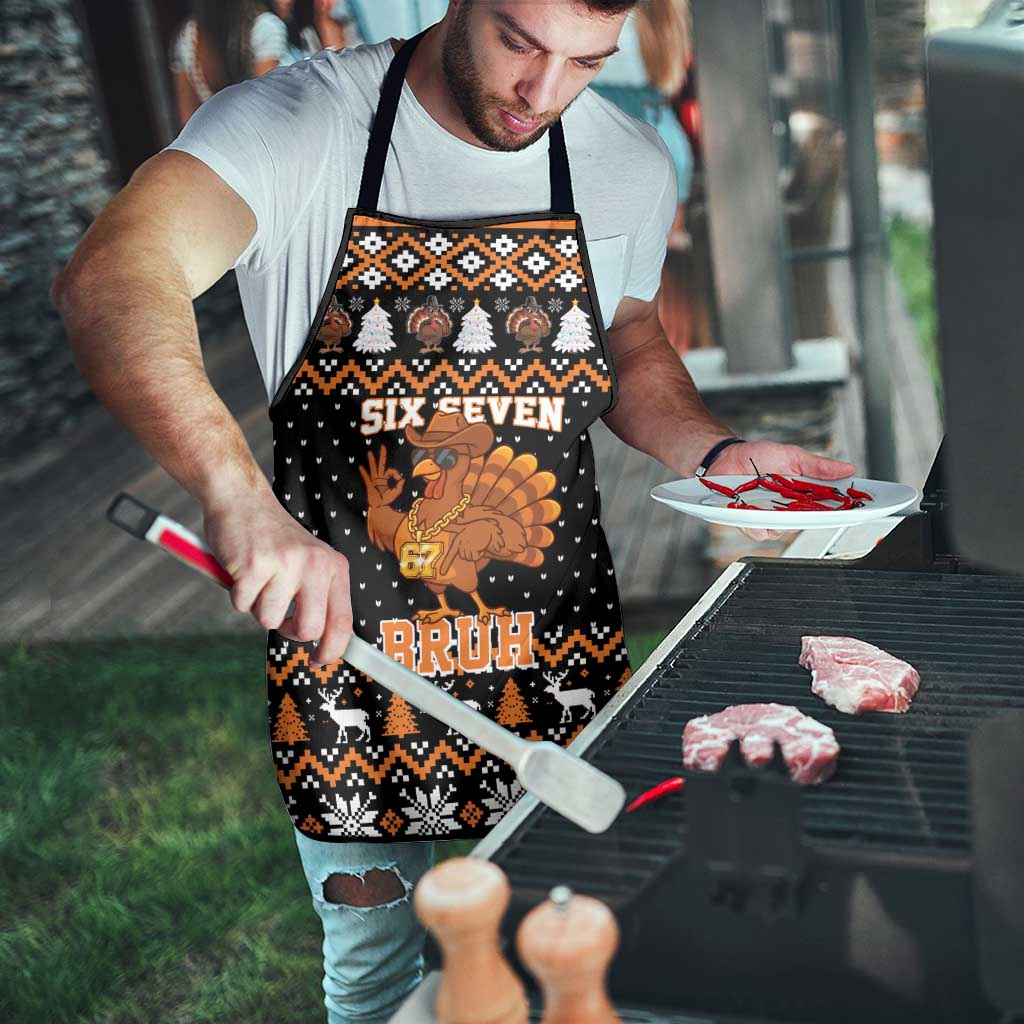Thanksgiving Turkey Six Seven Bruh Apron Meme Gen Alpha Slang - Wonder Print Shop