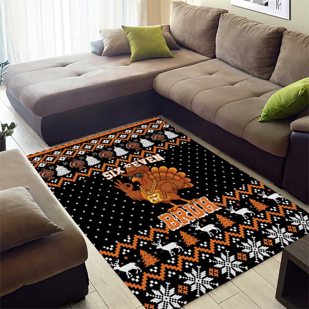 Thanksgiving Turkey Six Seven Bruh Area Rug Meme Gen Alpha Slang - Wonder Print Shop