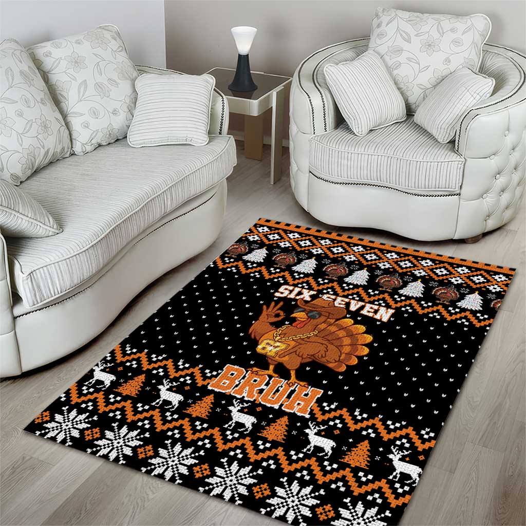 Thanksgiving Turkey Six Seven Bruh Area Rug Meme Gen Alpha Slang - Wonder Print Shop