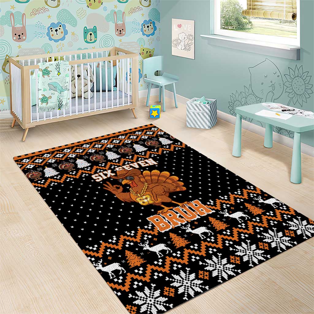 Thanksgiving Turkey Six Seven Bruh Area Rug Meme Gen Alpha Slang - Wonder Print Shop