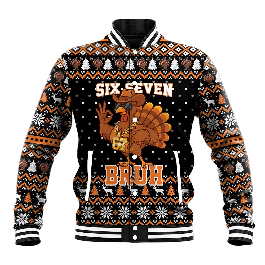 Thanksgiving Turkey Six Seven Bruh Baseball Jacket Meme Gen Alpha Slang - Wonder Print Shop