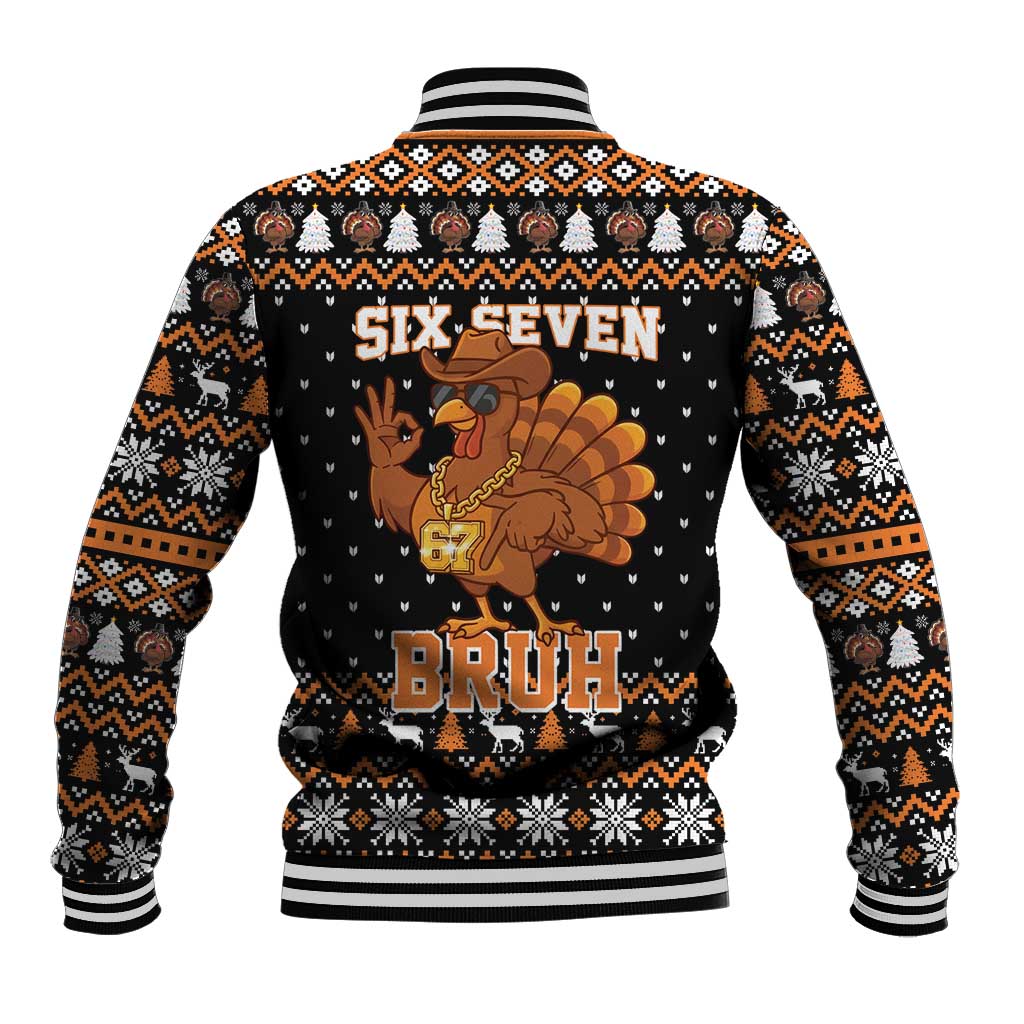 Thanksgiving Turkey Six Seven Bruh Baseball Jacket Meme Gen Alpha Slang - Wonder Print Shop