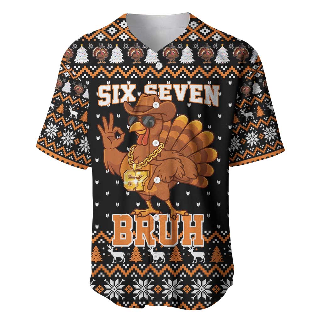 Thanksgiving Turkey Six Seven Bruh Baseball Jersey Meme Gen Alpha Slang - Wonder Print Shop