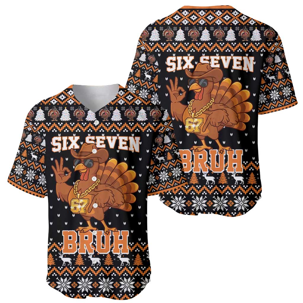 Thanksgiving Turkey Six Seven Bruh Baseball Jersey Meme Gen Alpha Slang - Wonder Print Shop