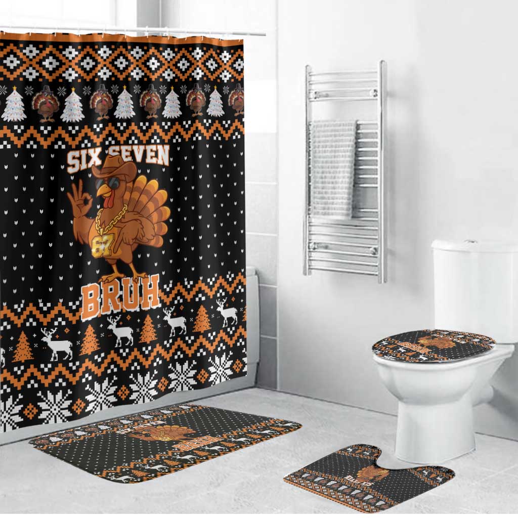 Thanksgiving Turkey Six Seven Bruh Bathroom Set Meme Gen Alpha Slang - Wonder Print Shop