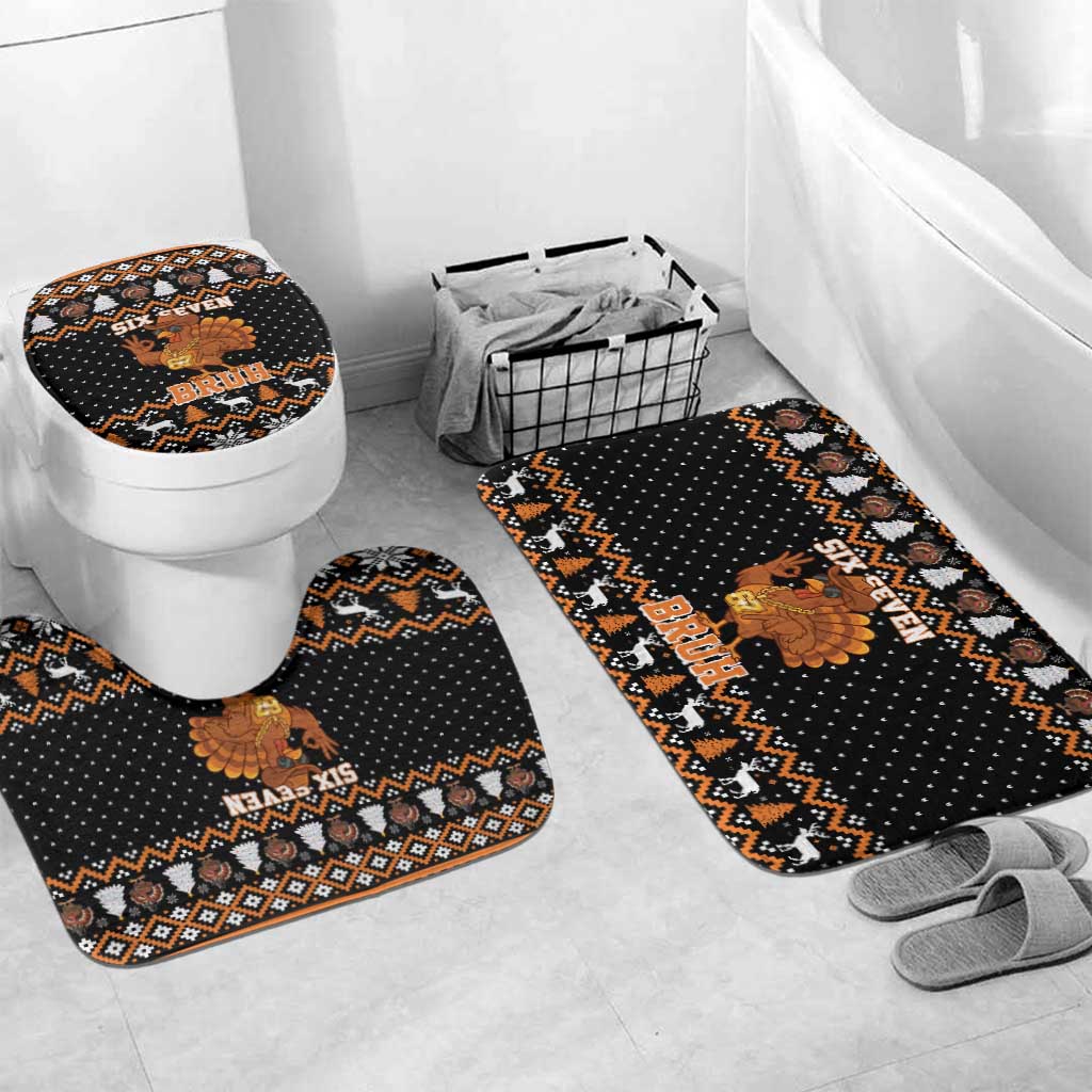 Thanksgiving Turkey Six Seven Bruh Bathroom Set Meme Gen Alpha Slang - Wonder Print Shop