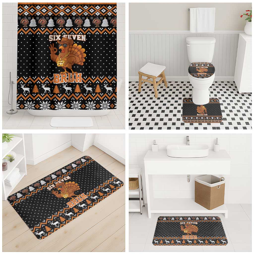 Thanksgiving Turkey Six Seven Bruh Bathroom Set Meme Gen Alpha Slang - Wonder Print Shop