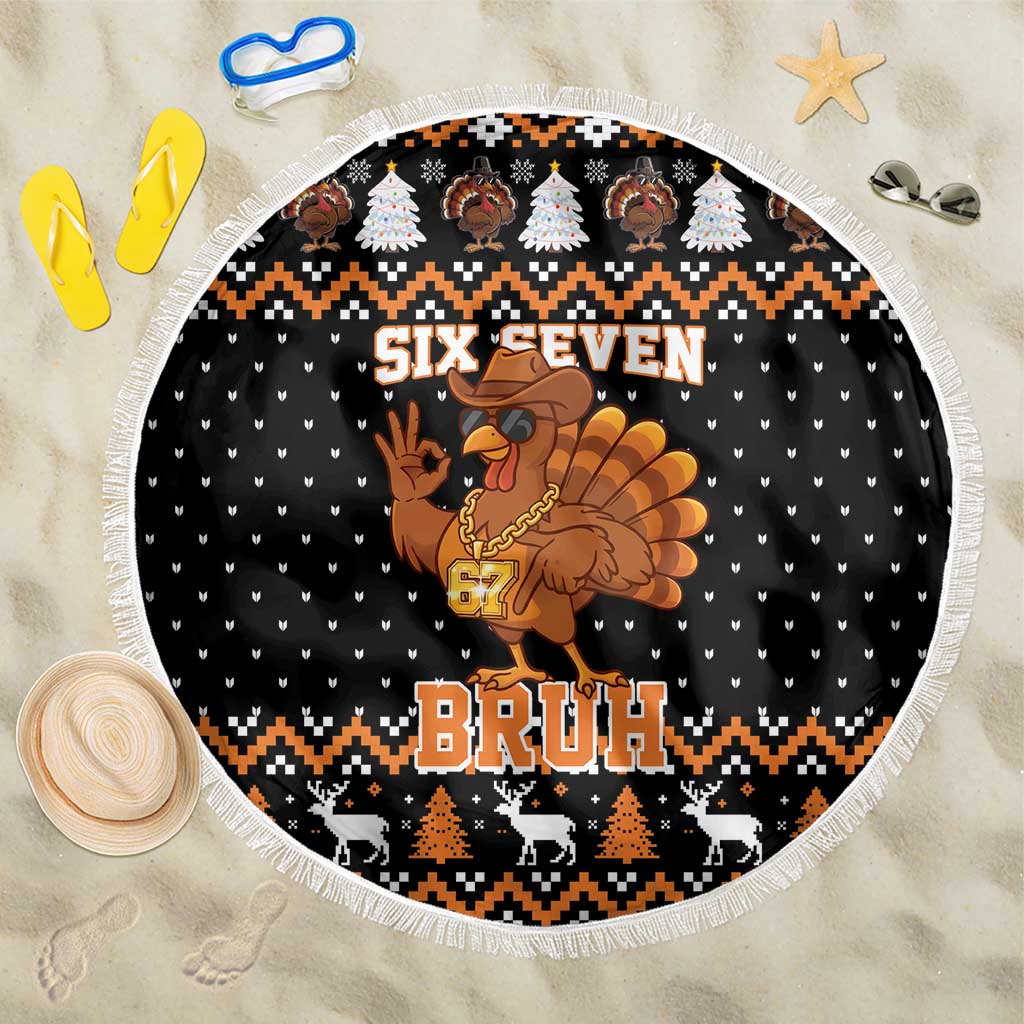 Thanksgiving Turkey Six Seven Bruh Beach Blanket Meme Gen Alpha Slang - Wonder Print Shop