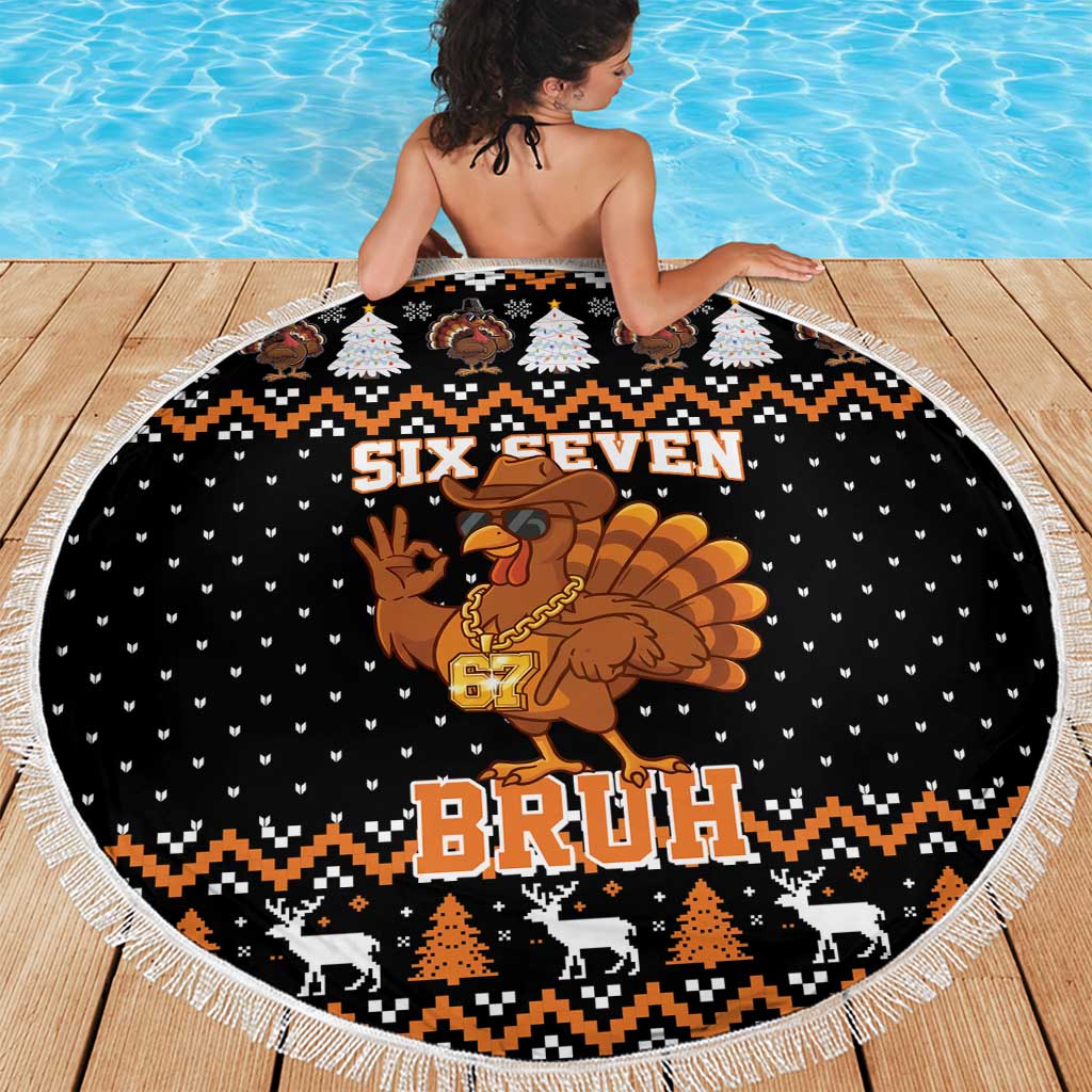 Thanksgiving Turkey Six Seven Bruh Beach Blanket Meme Gen Alpha Slang - Wonder Print Shop